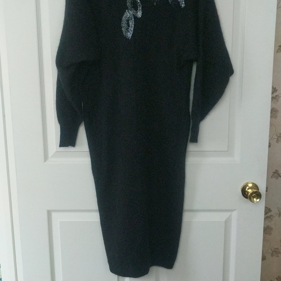 Black Sweater Dress Soft Sequins M 80s - Picture 8 of 8